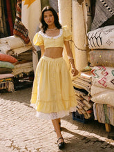 Yellow Gingham Printed Crop Top And Maxi Skirt Set