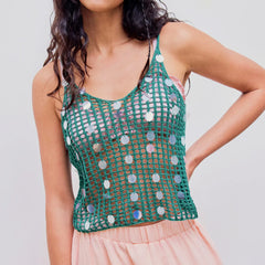 Green Knit Sequin Top - Y2K Tank