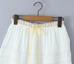 White Ruched Yellow Ribbon Crop Top And Maxi Skirt Set