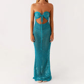 Blue Knit Tie-Up Front Tube Dress - High Street Sheath