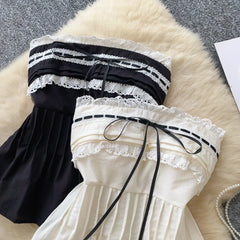 Lace Up Elastic Ruched Tube Top