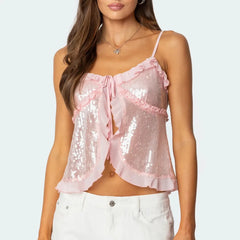 Sequin Ruffles Cami Top