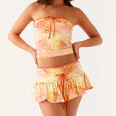 Printed Drawstring Tube Top And Mini Skirt Set