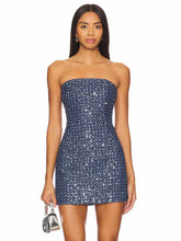 Strapless Denim Sequin Mini Dress