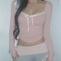 Shailene Bow Lace Trim Top