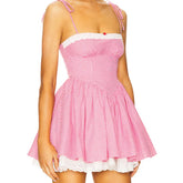 Pink Plaid Tie Up Mini Dress
