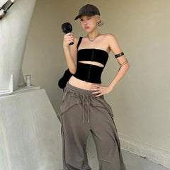 Black Cut Out Hook Corset Top