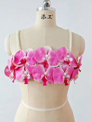 Pink 3D Orchid Pearl Strap Crop Top - Solid Jersey Cami