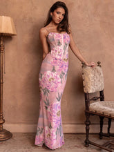 Pink Printed Corset Maxi Dres