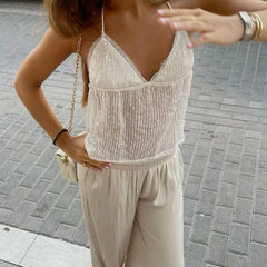 Sequin Sheer Open Back Tie Up Top