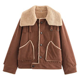 Corduroy Turn-down Collar Fur Lining Jacket