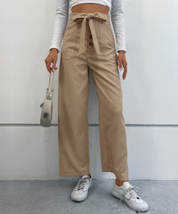 Solid Corduroy Belted Wide Leg Pants