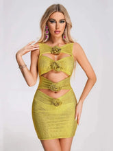 Sequin Flower Details Cut Out Bodycon Mini Dress