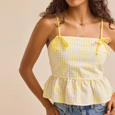 Plaid Print Bow Tied Straps Top