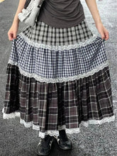 Patchwork Lace Plaid High Waist Skirt - Casual A-Line