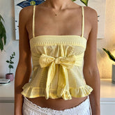 Yellow Tie Up Cami Crop Top