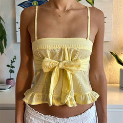 Yellow Tie Up Cami Crop Top