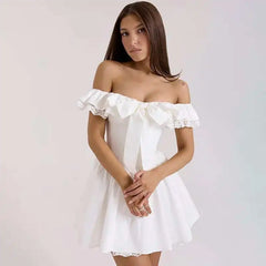 White Off Shoulder Bow Corset Mini Dress