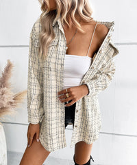 Single Breasted Belted Plaid Shirt Jacket