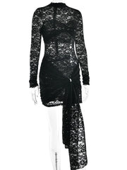 Black Long Sleeve Sheer Lace Mini Dress