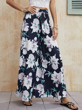 Floral Print Elastic Waist Belted Pants