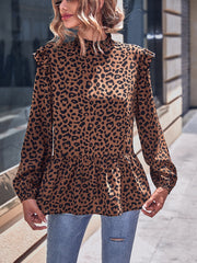 Leopard Print Frill Trim Blouse