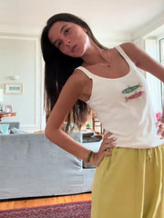 White 3d Beading Embroidery Tank Top