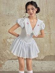 Blue Stripe Collar Mini Dress