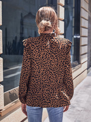 Leopard Print Frill Trim Blouse