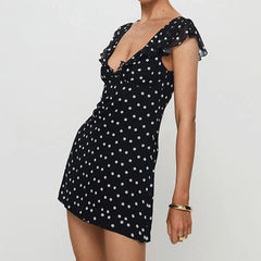 Black Polka Dot Frill Mini Dress