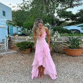 Pink Frill Layered Strap Maxi Dress
