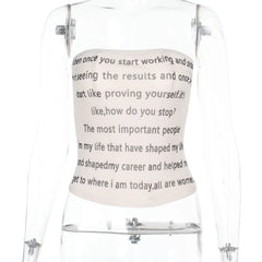 Letter Printed Mesh Strapless Crop Top - High Stretch Tank