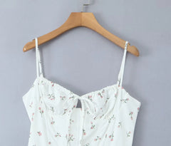 White Floral Print Slit Strap Midi Dress