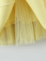 Yellow Satin Tulle Bustier Maxi Dress