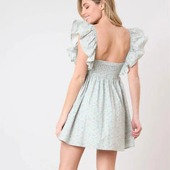 Charming Bow Detail Mini Dress - Ruffled V-Neck & A-Line Silhouett