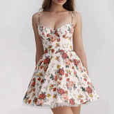 White Floral Print Tulle Mini Dress