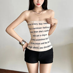 Letter Printed Mesh Tube Top - Backless Streetwear Tank