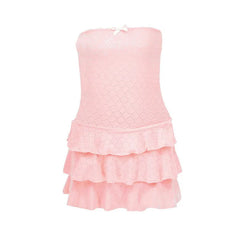 Solid Color Tube Frill Mini Dress