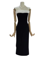 Black White Bow Strap Tube Solid Midi Dress