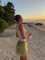 Tassel Sequin Crop Top & Skirt Set �Mini Style