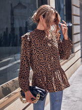 Leopard Print Frill Trim Blouse