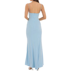 Solid Lace Trim Cowl Neck Maxi Dress