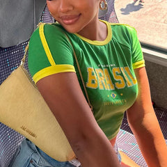 Green Brazil Flag Graphic Crop Top - Streetwear Regular Fit