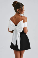 Black Off-shoulder Large Back Bow Mini Dress