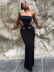 Black Strapless Cut Out Maxi Dress