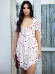 White Polka Dot Short Sleeve Mini Dress