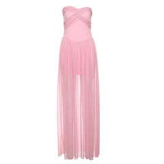 Pink Strapless Mesh Maxi Dress