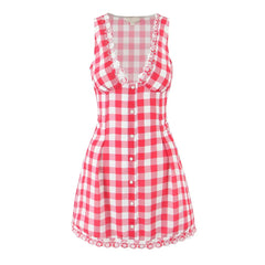 Red Checked V-neck Tank Mini Dress