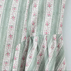 Green Striped Floral Print Corset Style Midi Dress - Sweet Fit & Flare