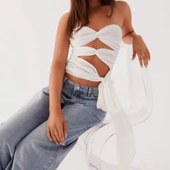 Edgy Strapless Cutout Crop Top - Contemporary Tie-Detail Bandeau